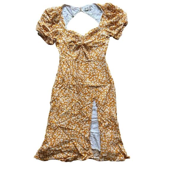 SEVEN WONDERS Orange Floral Shiloh Midi Dress Yellow Size S - Picture 2 of 7